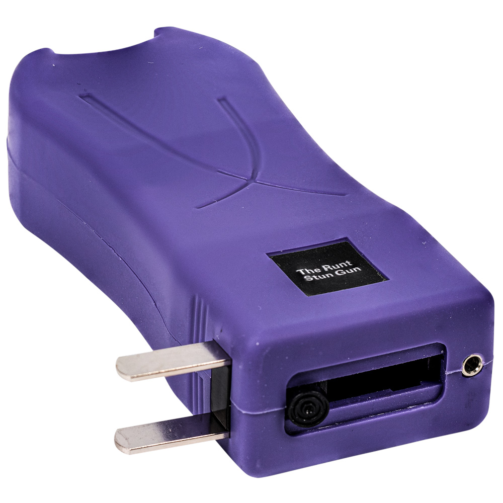 Rechargeable Runt 80,000,000 volt stun gun with flashlight and wrist strap disable pin Purple view 2